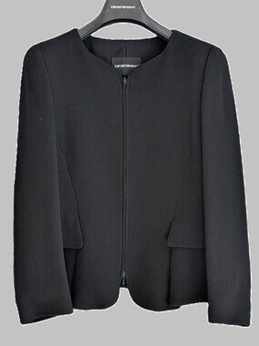 Emporio Armani, Black Wool contemporary, short jacket - Size EU44